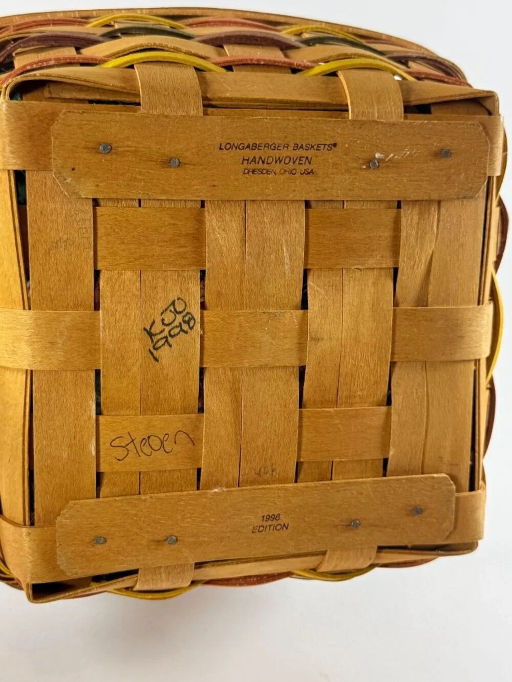 Longaberger 1998 Christmas Liner W/Handle Square Basket & Insert Clear Protector